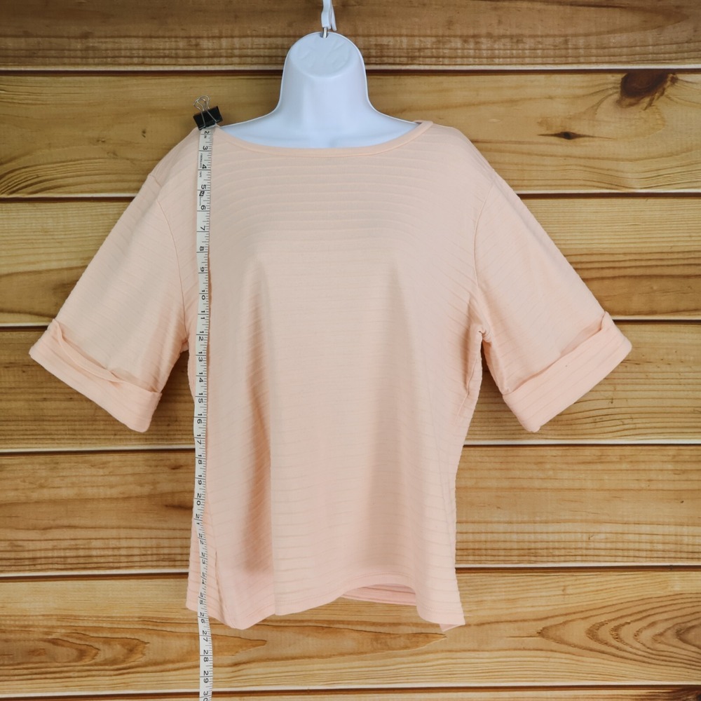 Liz Claiborne Short Sleeve Shirt Womens Sz XL Pink Stripes Stretch Cuffed Sleeve - Picture 3 of 9